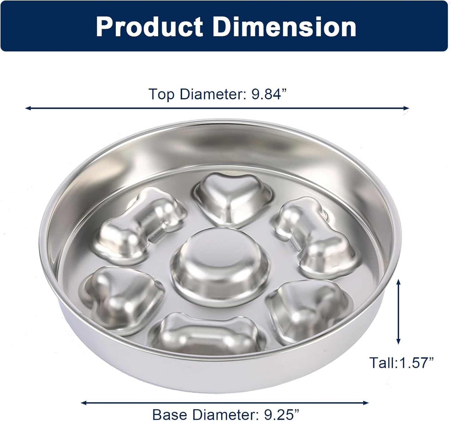 Slow Feeder Dog Bowls, 2-Cup Medium Breed Stainless Steel Per Bowl, Slow Down Eating Dish Preventing Choking Metal Dog Bowl