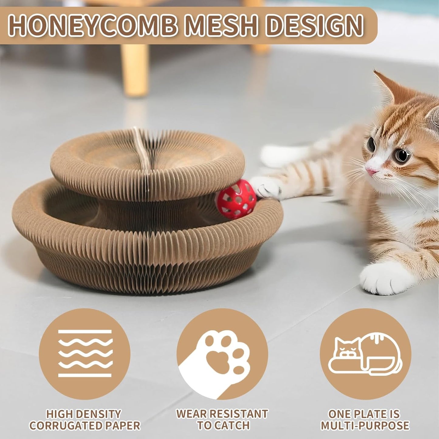 DFQ Kitty Kurlz, Magic Organ Cat Scratching Board Toy with Balls Bells,Made of Recyclable Corrugated Cardboard,Interactive Mental Physical Exercise Cat Toys for Indoor Cats(1PCS)
