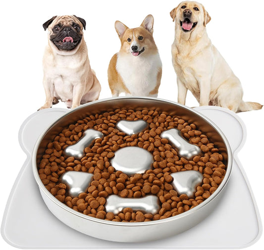 Slow Feeder Dog Bowls, 2-Cup Medium Breed Stainless Steel Per Bowl, Slow Down Eating Dish Preventing Choking Metal Dog Bowl