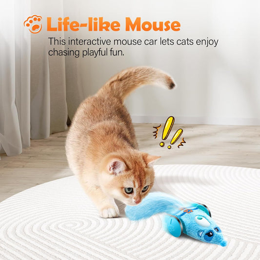 Migipaws Automatic Cat Toys, Plush Cat Mouse Toy, Interactive Toy for Indoor Cats, Smart Moving Kitten Toy, Rechargeable (Blu0e)