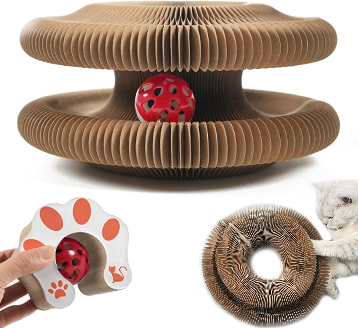 DFQ Kitty Kurlz, Magic Organ Cat Scratching Board Toy with Balls Bells,Made of Recyclable Corrugated Cardboard,Interactive Mental Physical Exercise Cat Toys for Indoor Cats(1PCS)