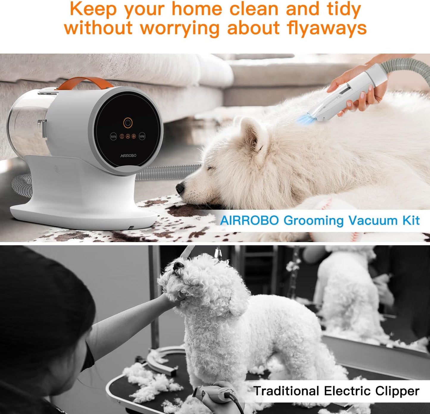 AIRROBO Dog Grooming Vacuum, Dog Grooming Kit,12000Pa Strong Pet Vacuum, 2L Large Capacity Vacuum for Shedding Grooming Hair, Quiet,PG100