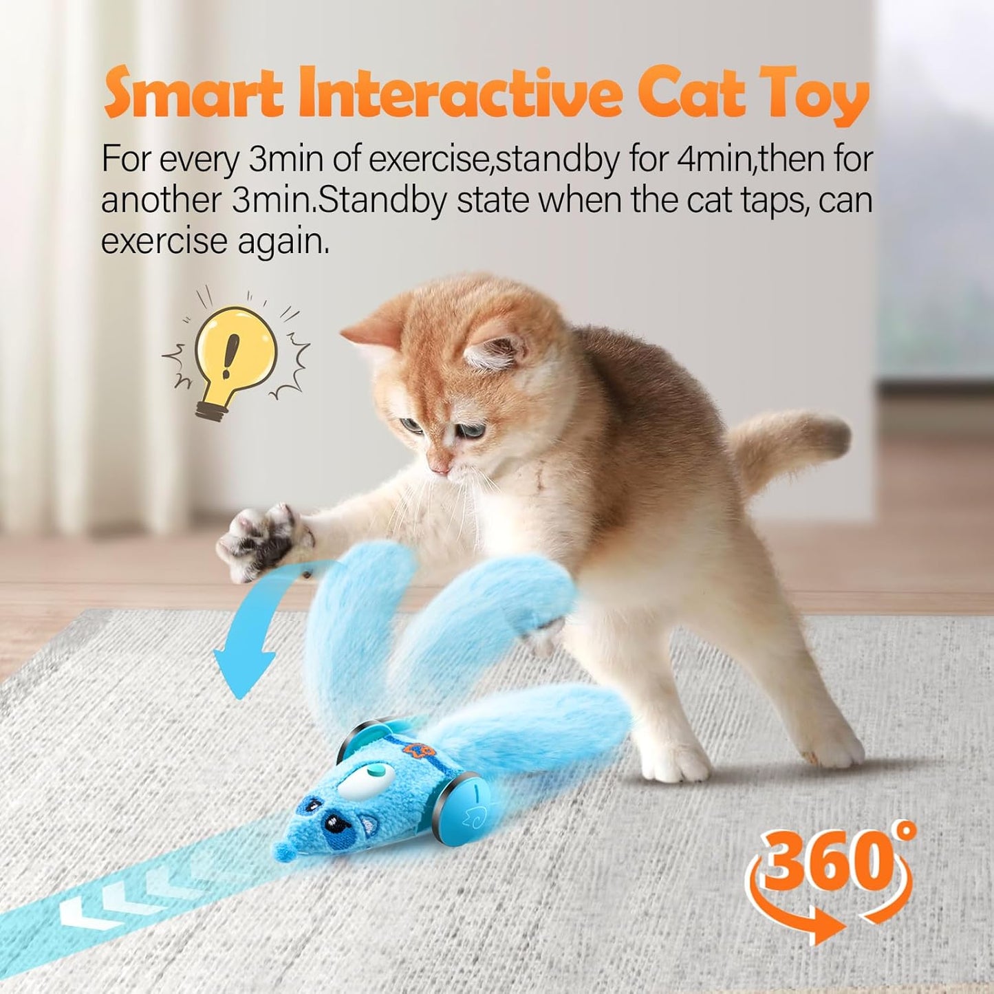 Migipaws Automatic Cat Toys, Plush Cat Mouse Toy, Interactive Toy for Indoor Cats, Smart Moving Kitten Toy, Rechargeable (Blu0e)