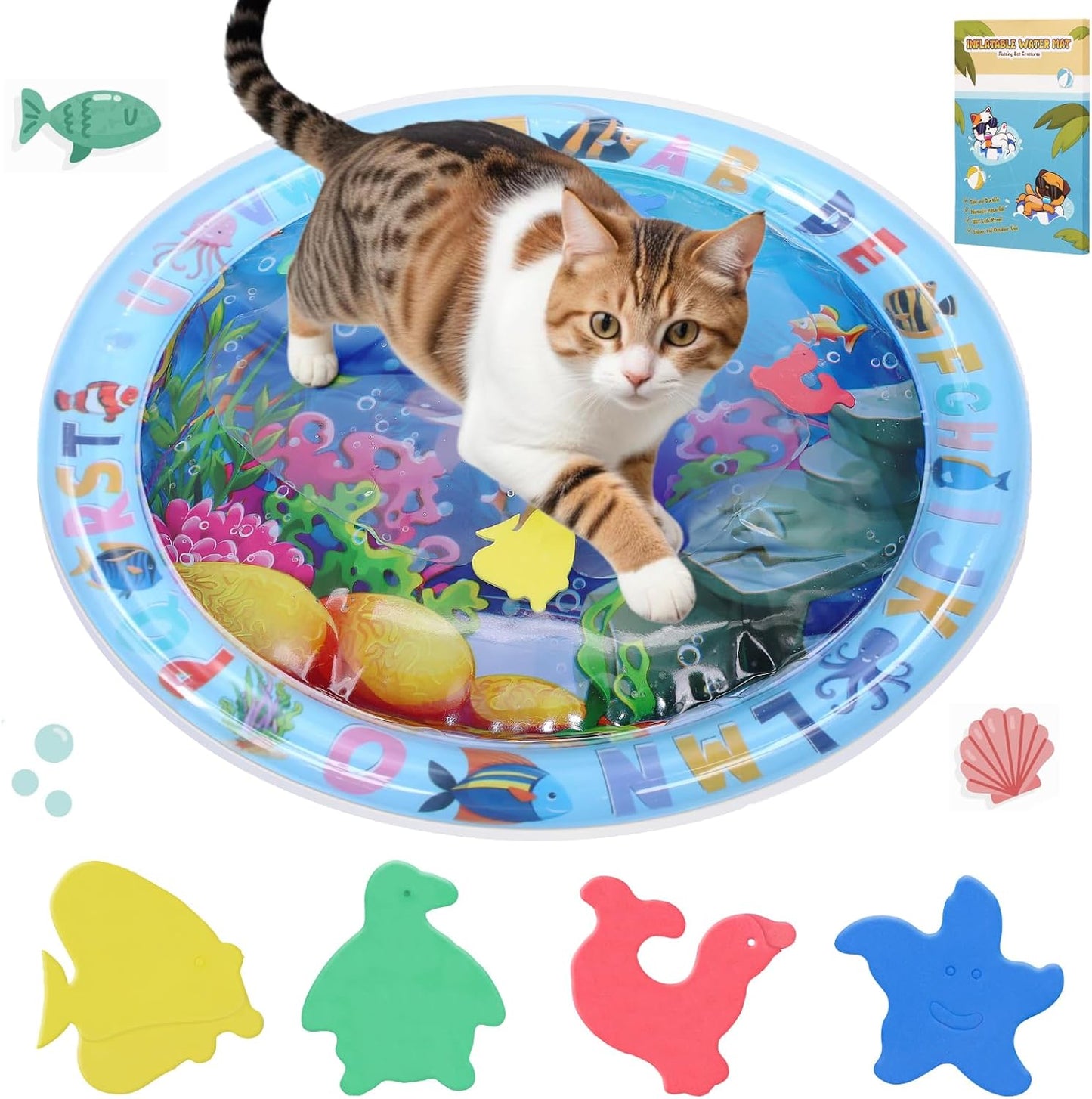 ZALALOVA Water Sensory Playmat for Cats, Thickened Upgraded Cat Dog Toys Bored Pet Animals Kicker Toys Self Play Mat, Interactive Pet Water Sensory Mat Pad Cooling Mat Indoor Outdoor Exercise