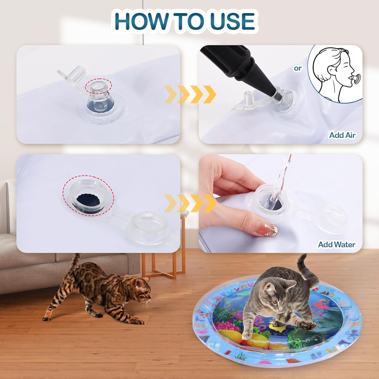 ZALALOVA Water Sensory Playmat for Cats, Thickened Upgraded Cat Dog Toys Bored Pet Animals Kicker Toys Self Play Mat, Interactive Pet Water Sensory Mat Pad Cooling Mat Indoor Outdoor Exercise
