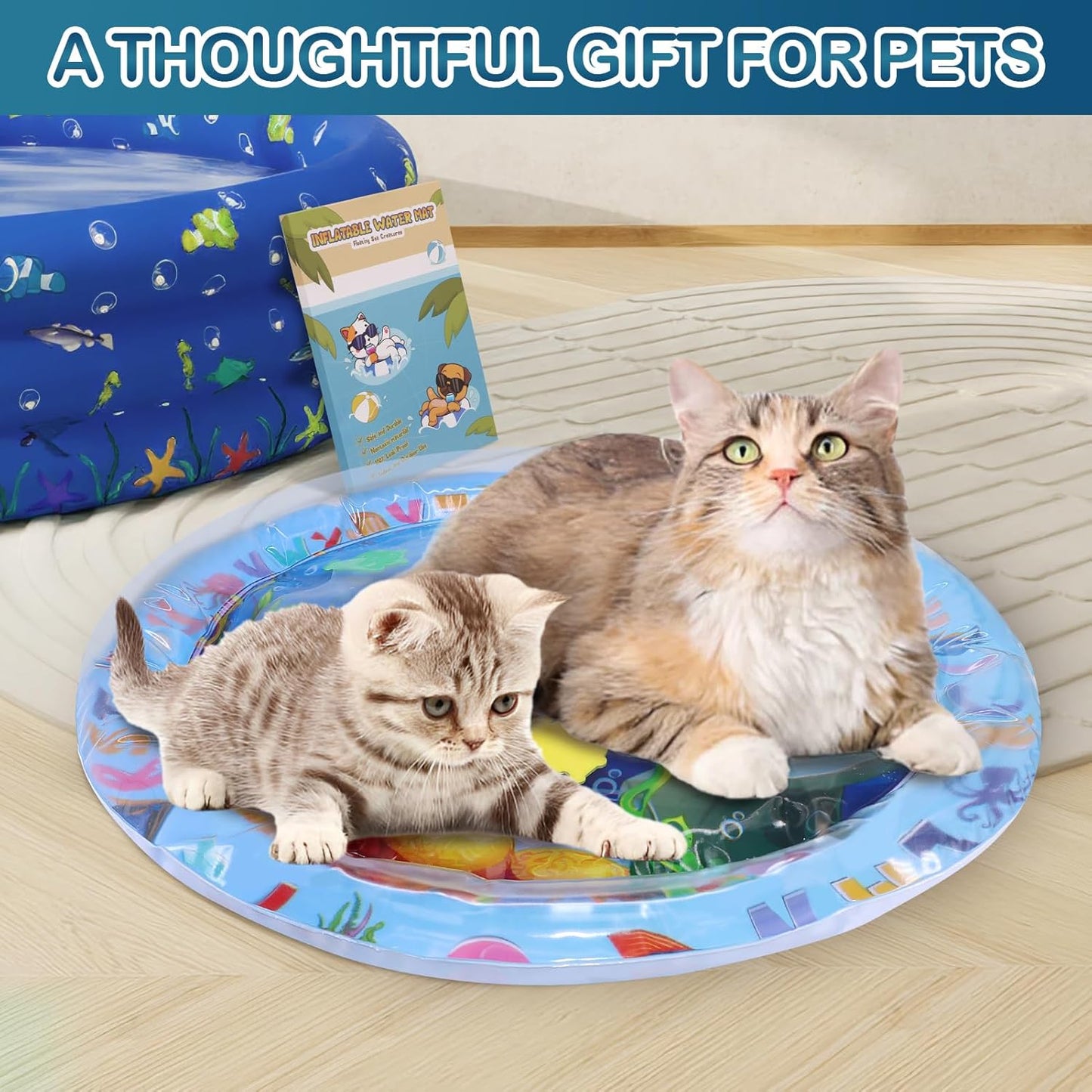 ZALALOVA Water Sensory Playmat for Cats, Thickened Upgraded Cat Dog Toys Bored Pet Animals Kicker Toys Self Play Mat, Interactive Pet Water Sensory Mat Pad Cooling Mat Indoor Outdoor Exercise