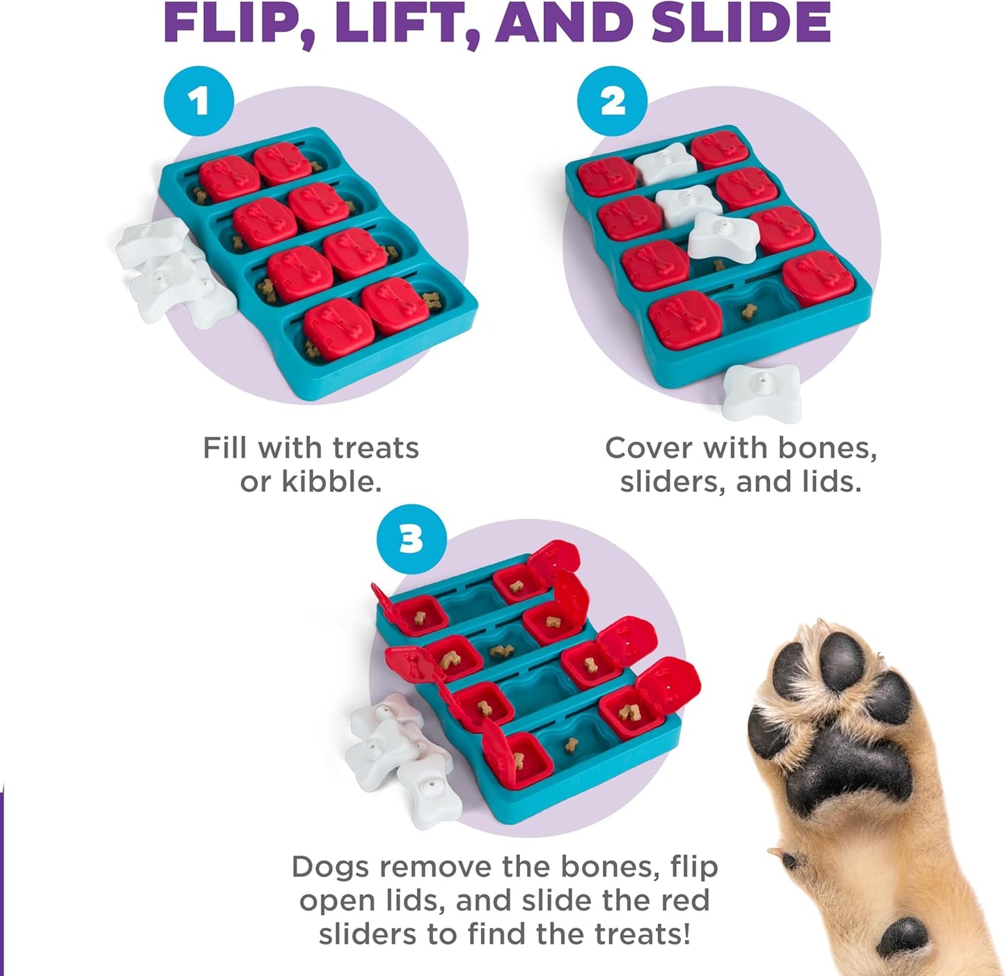 Outward Hound by Nina Ottosson Dog Brick Treat Puzzle Enrichment Toy, Level 2 Intermediate Game, Blue