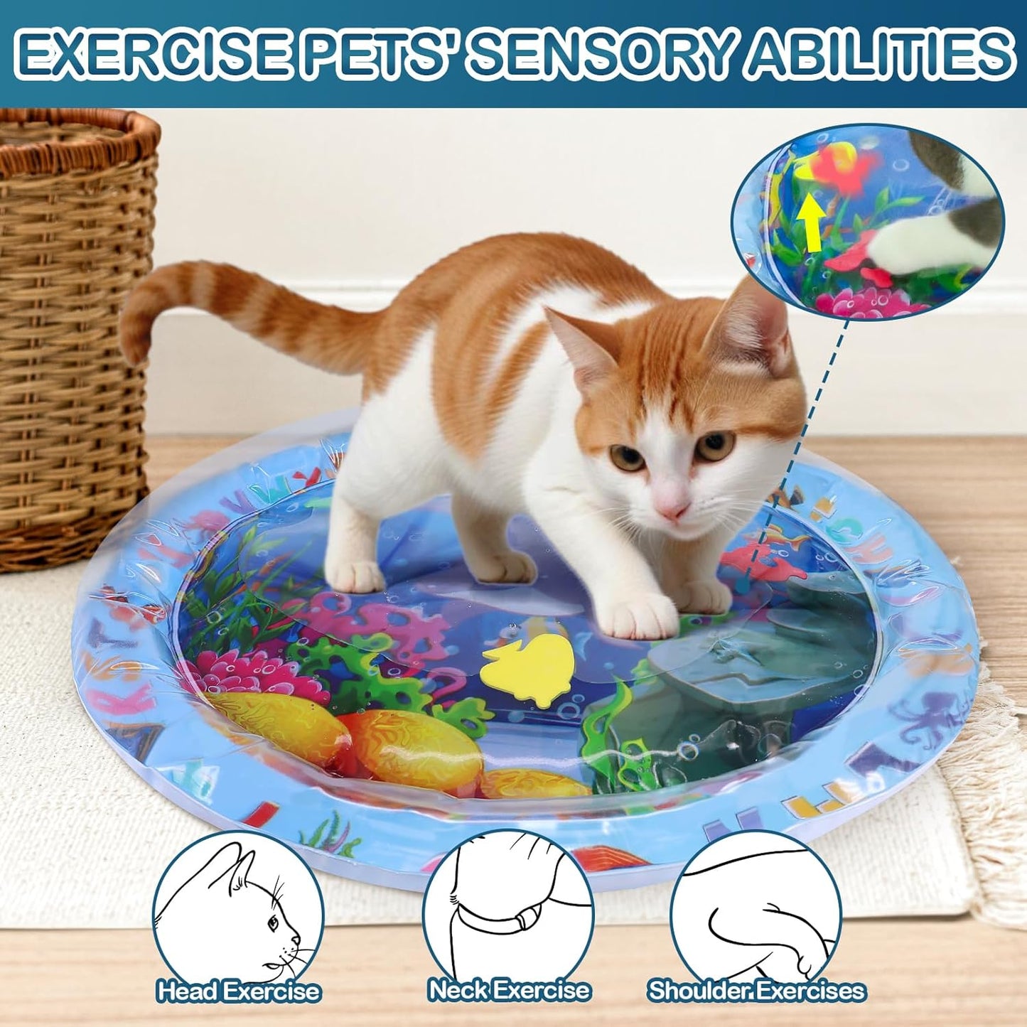 ZALALOVA Water Sensory Playmat for Cats, Thickened Upgraded Cat Dog Toys Bored Pet Animals Kicker Toys Self Play Mat, Interactive Pet Water Sensory Mat Pad Cooling Mat Indoor Outdoor Exercise
