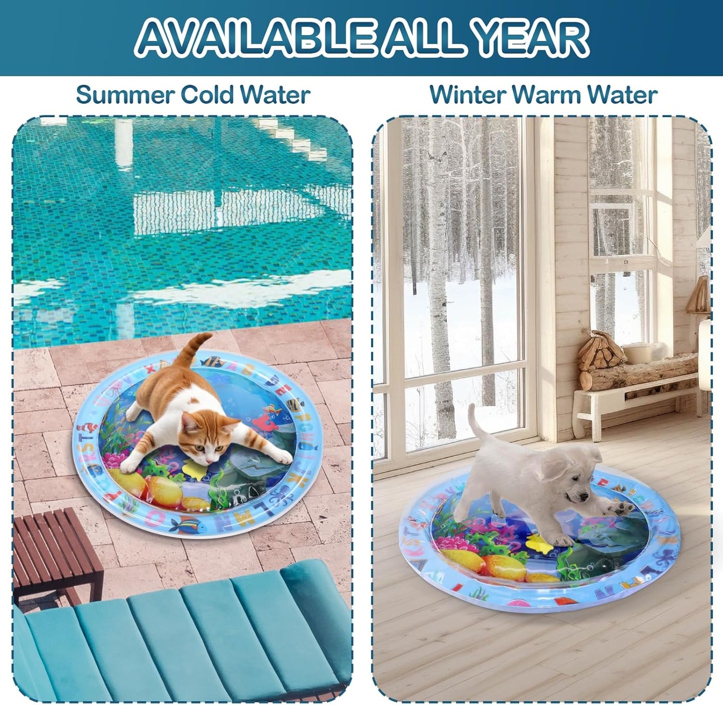 ZALALOVA Water Sensory Playmat for Cats, Thickened Upgraded Cat Dog Toys Bored Pet Animals Kicker Toys Self Play Mat, Interactive Pet Water Sensory Mat Pad Cooling Mat Indoor Outdoor Exercise