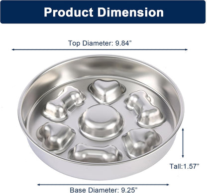 Slow Feeder Dog Bowls, 2-Cup Medium Breed Stainless Steel Per Bowl, Slow Down Eating Dish Preventing Choking Metal Dog Bowl