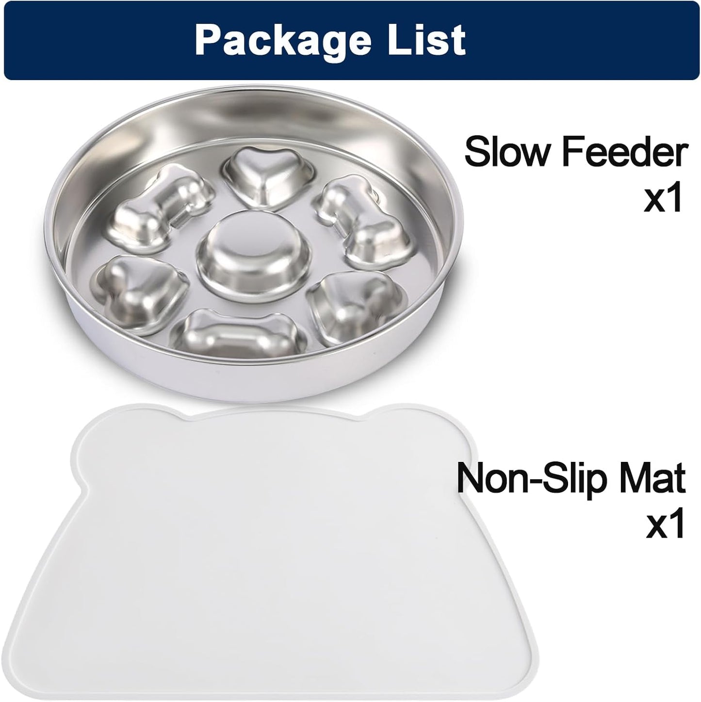 Slow Feeder Dog Bowls, 2-Cup Medium Breed Stainless Steel Per Bowl, Slow Down Eating Dish Preventing Choking Metal Dog Bowl