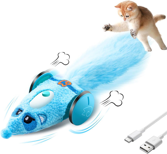 Migipaws Automatic Cat Toys, Plush Cat Mouse Toy, Interactive Toy for Indoor Cats, Smart Moving Kitten Toy, Rechargeable (Blu0e)