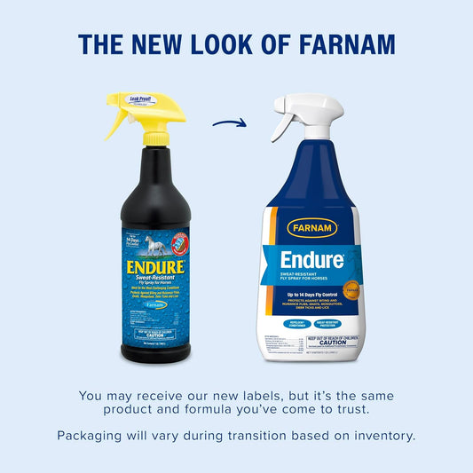 Farnam Endure Sweat-Resistant Fly Spray for Horses, Lasts Up to 14 Days, Protects Against Flies, Gnats, Mosquitoes, Ticks & Lice, 32 oz.