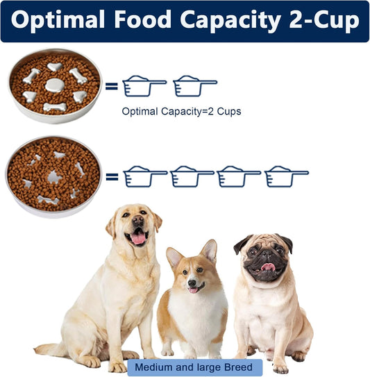 Slow Feeder Dog Bowls, 2-Cup Medium Breed Stainless Steel Per Bowl, Slow Down Eating Dish Preventing Choking Metal Dog Bowl