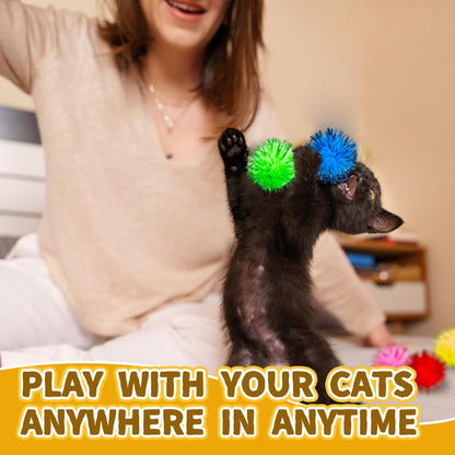 Cat Toy Balls with Launchers Set,2 Cat Toy Launchers & 100 Glitter Cat Pom Pom Balls,Cat Fetch Toy Interactive Cat Toy Balls for Kitty Gifts