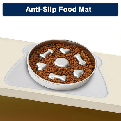 Slow Feeder Dog Bowls, 2-Cup Medium Breed Stainless Steel Per Bowl, Slow Down Eating Dish Preventing Choking Metal Dog Bowl