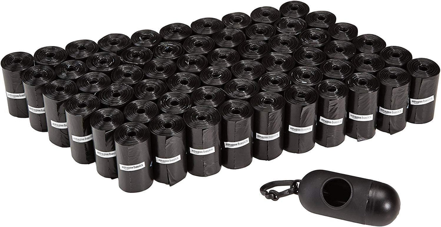 Dog Poop Leak Proof Bags with Dispenser and Leash Clip, Unscented, 300 Count, 20 Pack of 15, Black, 13 x 9 Inch