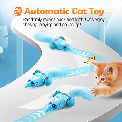 Migipaws Automatic Cat Toys, Plush Cat Mouse Toy, Interactive Toy for Indoor Cats, Smart Moving Kitten Toy, Rechargeable (Blu0e)