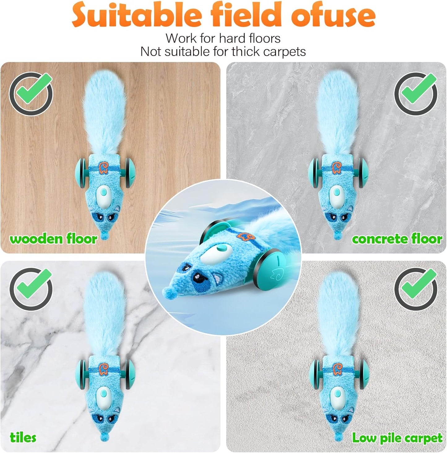 Migipaws Automatic Cat Toys, Plush Cat Mouse Toy, Interactive Toy for Indoor Cats, Smart Moving Kitten Toy, Rechargeable (Blu0e)