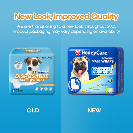HONEY CARE All-Absorb A26 Male Dog Wrap, 50 Count, Small