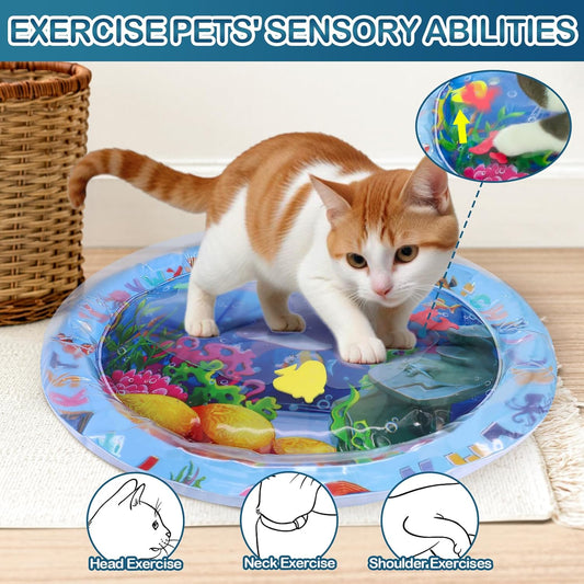ZALALOVA Water Sensory Playmat for Cats, Thickened Upgraded Cat Dog Toys Bored Pet Animals Kicker Toys Self Play Mat, Interactive Pet Water Sensory Mat Pad Cooling Mat Indoor Outdoor Exercise